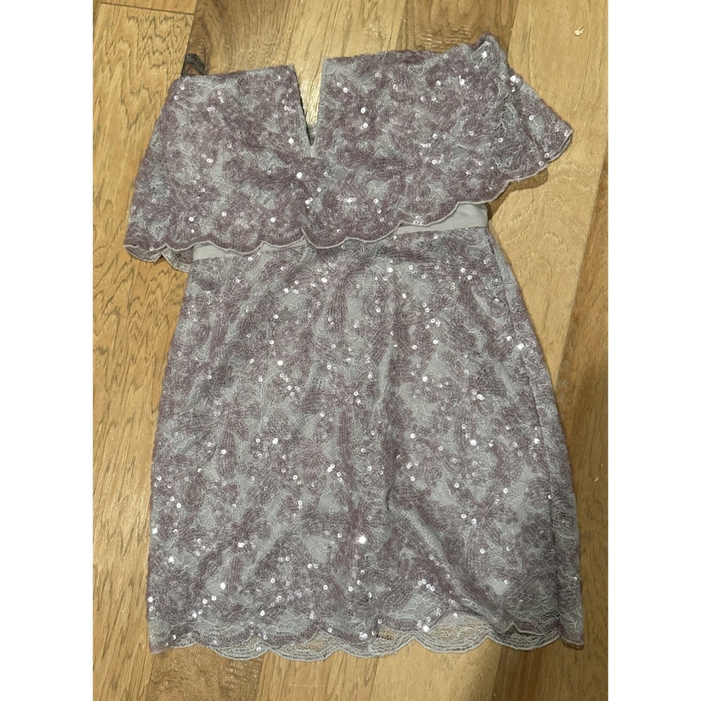 BCBG MAXAZRIA KATE STRAPLESS Sequins And Bling RUFFLE V-NECK SHORT DRESS SIZE6